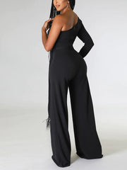 One Shoulder Solid Jumpsuit