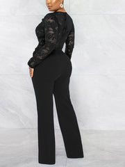 Lace V Neck Belt Jumpsuits
