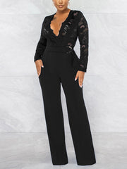 Lace V Neck Belt Jumpsuits