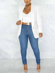 Puff Sleeve Solid Blazer Jacket