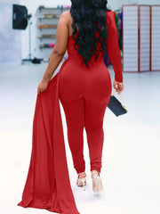 One Shoulder Solid Jumpsuit