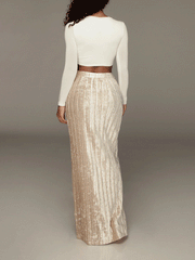 High-Slit Long Pleated Maxi Skirt