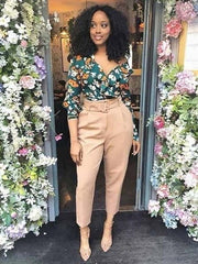 Solid Color Belted Pencil Pants