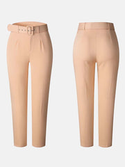Solid Color Belted Pencil Pants