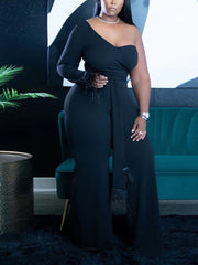 One Shoulder Solid Jumpsuit