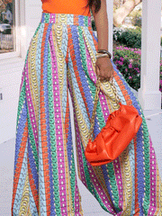 Multicolor Wide Leg Long Pants