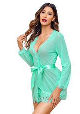 Lace Patchwork Mesh See through Lingerie Pajamas Set