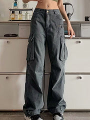 Zip Pocket Straight Leg Cargo Jeans