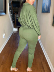 Zipper V Neck Jumpsuits