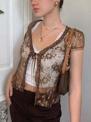 Sheer Mesh Lace Crop Top