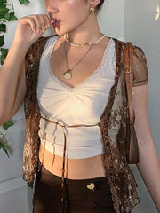 Sheer Mesh Lace Crop Top