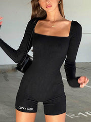 Rib Long Sleeve Bodycon Romper