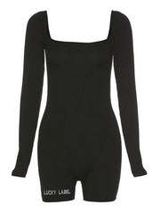 Rib Long Sleeve Bodycon Romper