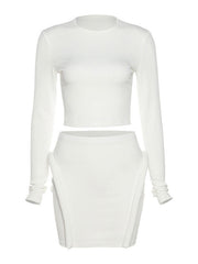 Ribbed Solid Long Sleeve Set