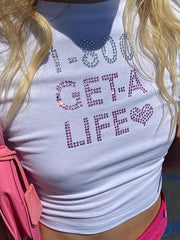 Rhinestone Letter Y2K Crop Top