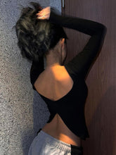 Backless Slit Black Long Sleeve Top