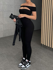 Cutout Off Shoulder Black Jumpsuit