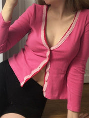 Lace Trim Ribbed Cami Top & Cardigan Set