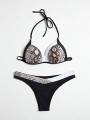 Printed Split Swimwear Snakeskin Stitching Swimsuit Bikini