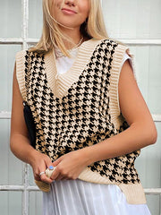 V Neck Houndstooth Sweater Vest