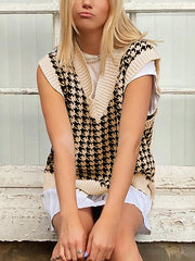 V Neck Houndstooth Sweater Vest