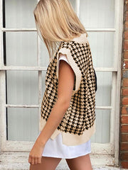 V Neck Houndstooth Sweater Vest