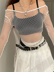 Fishnet Long Sleeve Knit Crop Top