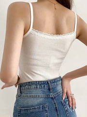 Lace Trim Solid Color Crop Cami Top