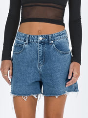 Dark Wash Raw Hem Denim Shorts