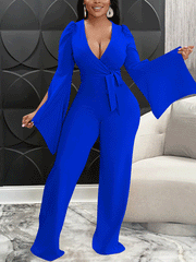 V-neck Slit Sleeve Jumpsuit