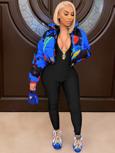 V Neck Front Zipper Bodycon Jumpsuit