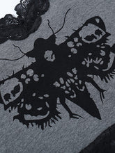 Lace Trim Moth Print Crop Cami Top