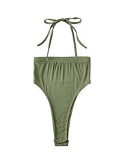 Solid Color Slash Halter Bodysuit