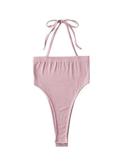 Solid Color Slash Halter Bodysuit