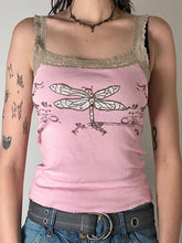 Lace Trim Printed Ribbed Crop Cami Top