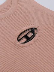 Hollow Out Logo Ribbed Knit Cropped Tank Top