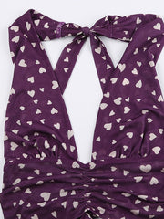 Heart Print Halter Mesh Cropped Tank Top