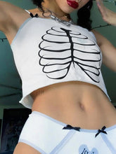 Lace Trim Skeleton Print Crop Cami Top