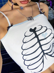 Lace Trim Skeleton Print Crop Cami Top