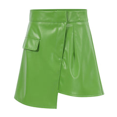 High Waist Seamed Trim Vegan Mini Skirt - Green