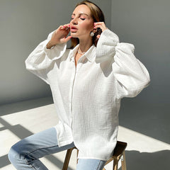 Textured Ruffle Blouse - White