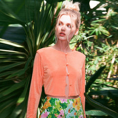 Round Neck Long Sleeve Crop Top - Burnt Orange