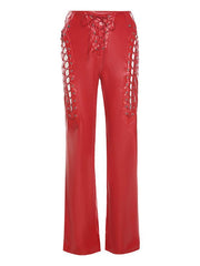 Cut-out Lace Up Pu Pants