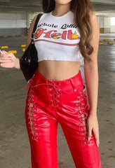 Cut-out Lace Up Pu Pants