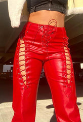 Cut-out Lace Up Pu Pants
