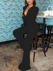 Ribbed Wide Leg Jumpsuit with Zipper