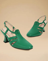Waomen's Elegant Simple Square Toe Adjusting Buckle Heels