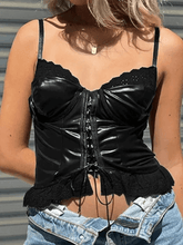 Lace Paneled Pu Corset Top