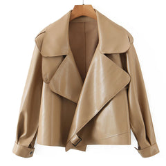 Long Sleeve Cropped Trench Coat - Khaki