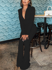 Ribbed Wide Leg Jumpsuit with Zipper